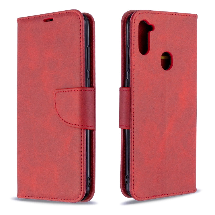 For Galaxy A11 Retro Lambskin Texture Pure Color Horizontal Flip PU Leather Case with Holder & Card Slots & Wallet & Lanyard