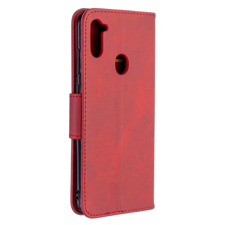 For Galaxy A11 Retro Lambskin Texture Pure Color Horizontal Flip PU Leather Case with Holder & Card Slots & Wallet & Lanyard