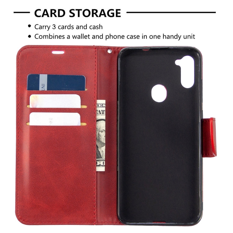 For Galaxy A11 Retro Lambskin Texture Pure Color Horizontal Flip PU Leather Case with Holder & Card Slots & Wallet & Lanyard