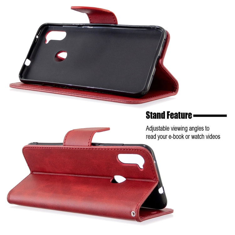 For Galaxy A11 Retro Lambskin Texture Pure Color Horizontal Flip PU Leather Case with Holder & Card Slots & Wallet & Lanyard