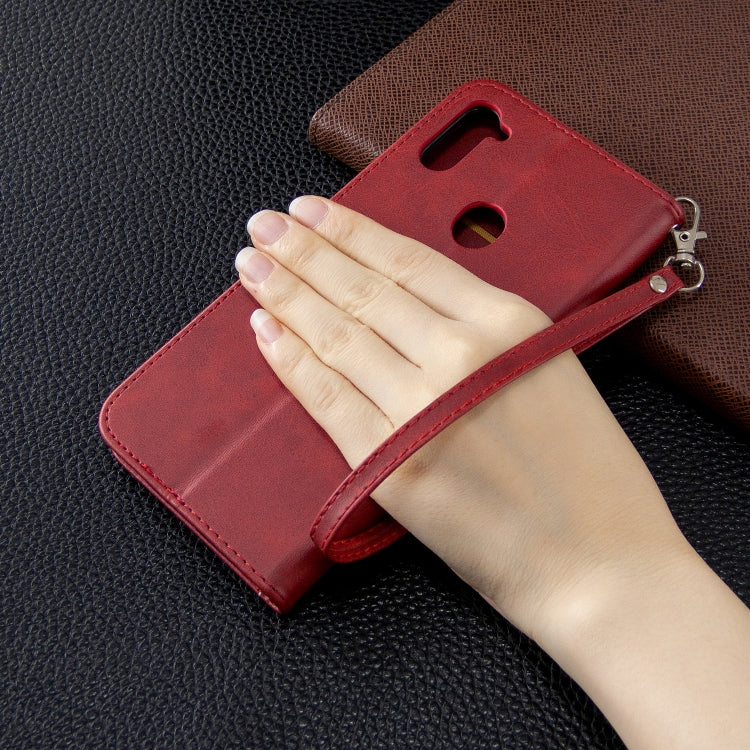 For Galaxy A11 Retro Lambskin Texture Pure Color Horizontal Flip PU Leather Case with Holder & Card Slots & Wallet & Lanyard