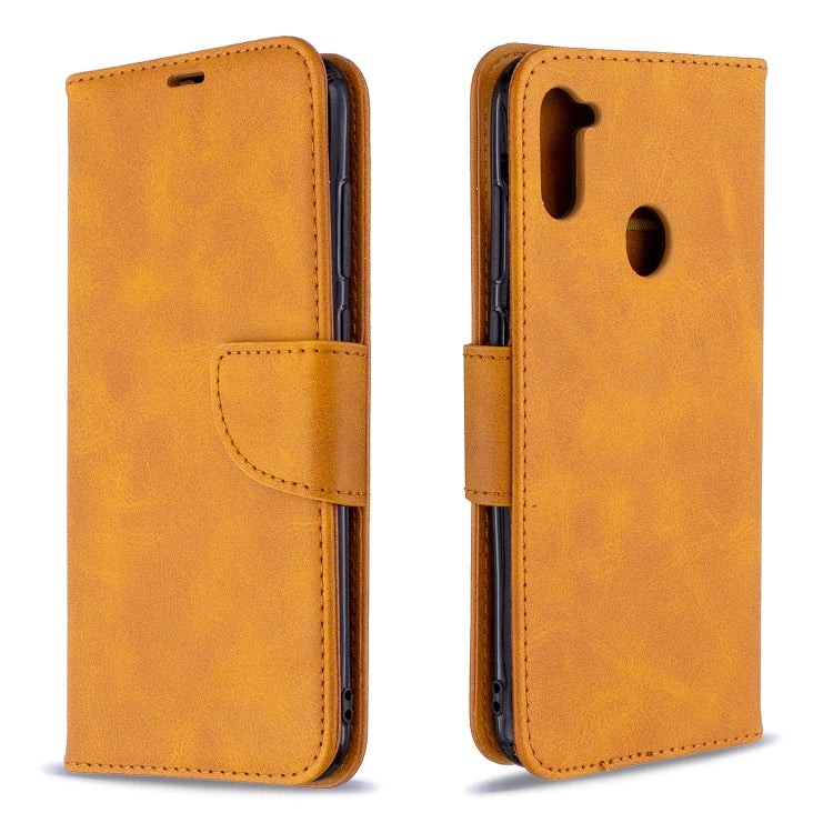 For Galaxy A11 Retro Lambskin Texture Pure Color Horizontal Flip PU Leather Case with Holder & Card Slots & Wallet & Lanyard