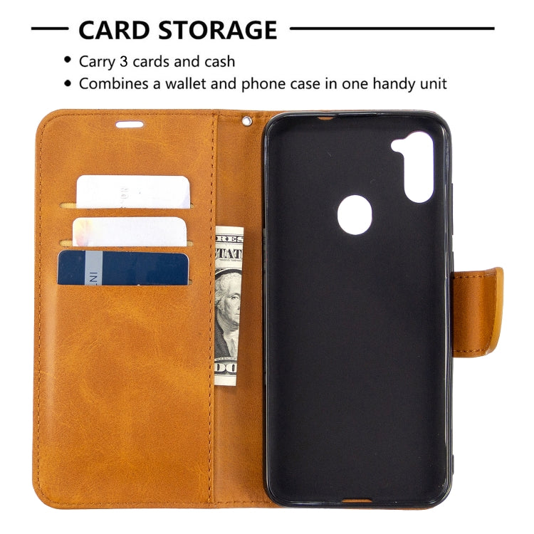 For Galaxy A11 Retro Lambskin Texture Pure Color Horizontal Flip PU Leather Case with Holder & Card Slots & Wallet & Lanyard