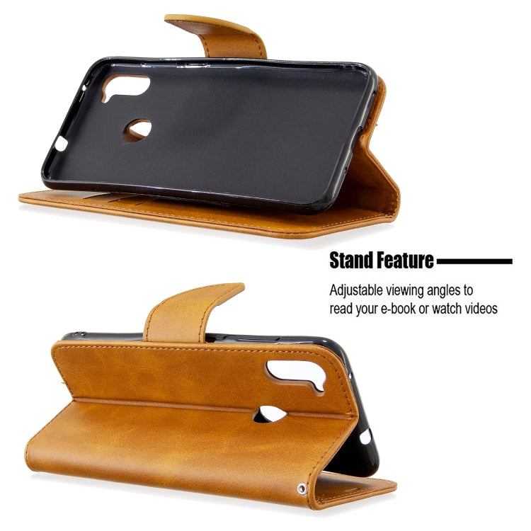 For Galaxy A11 Retro Lambskin Texture Pure Color Horizontal Flip PU Leather Case with Holder & Card Slots & Wallet & Lanyard
