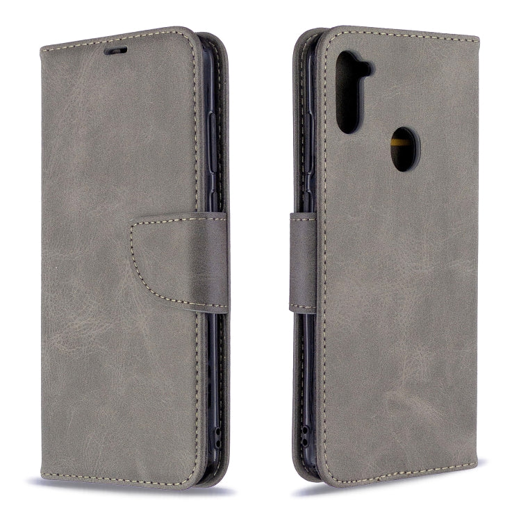 For Galaxy A11 Retro Lambskin Texture Pure Color Horizontal Flip PU Leather Case with Holder & Card Slots & Wallet & Lanyard