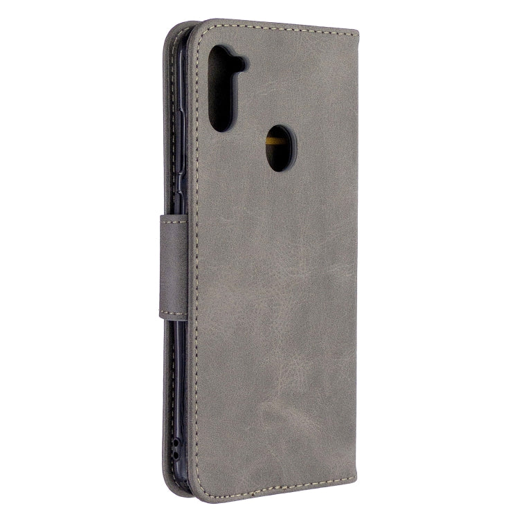 For Galaxy A11 Retro Lambskin Texture Pure Color Horizontal Flip PU Leather Case with Holder & Card Slots & Wallet & Lanyard