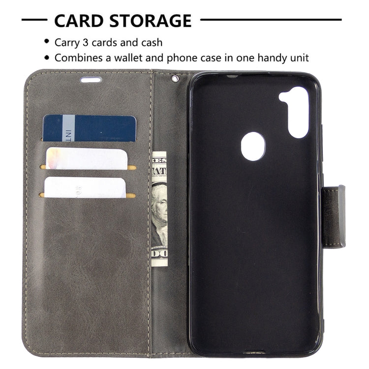 For Galaxy A11 Retro Lambskin Texture Pure Color Horizontal Flip PU Leather Case with Holder & Card Slots & Wallet & Lanyard