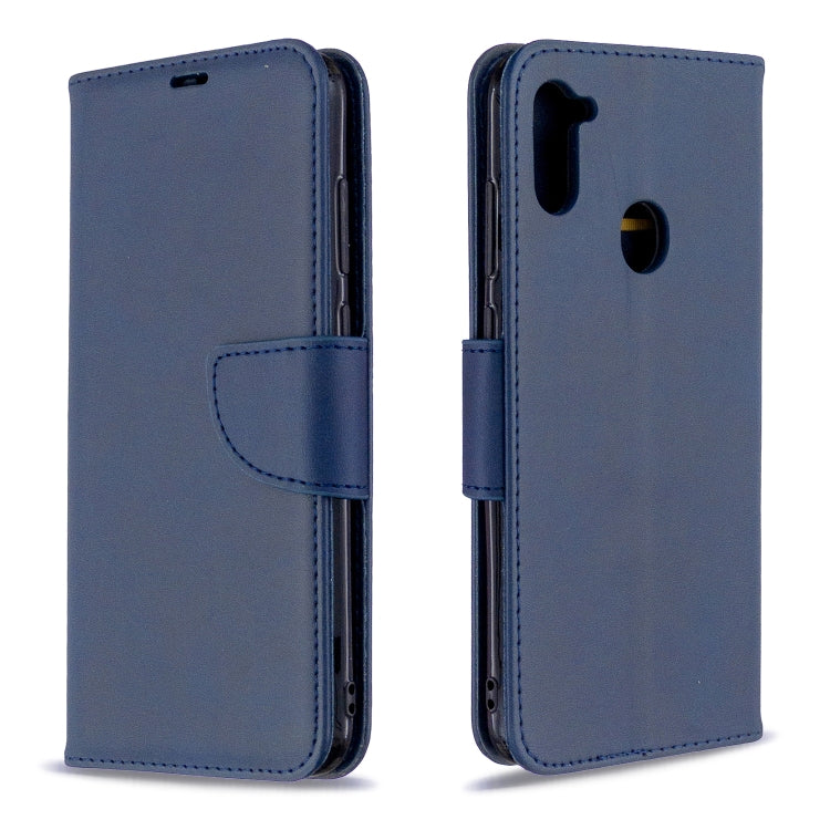 For Galaxy A11 Retro Lambskin Texture Pure Color Horizontal Flip PU Leather Case with Holder & Card Slots & Wallet & Lanyard