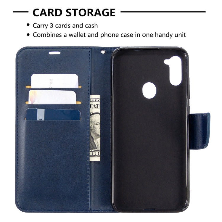 For Galaxy A11 Retro Lambskin Texture Pure Color Horizontal Flip PU Leather Case with Holder & Card Slots & Wallet & Lanyard