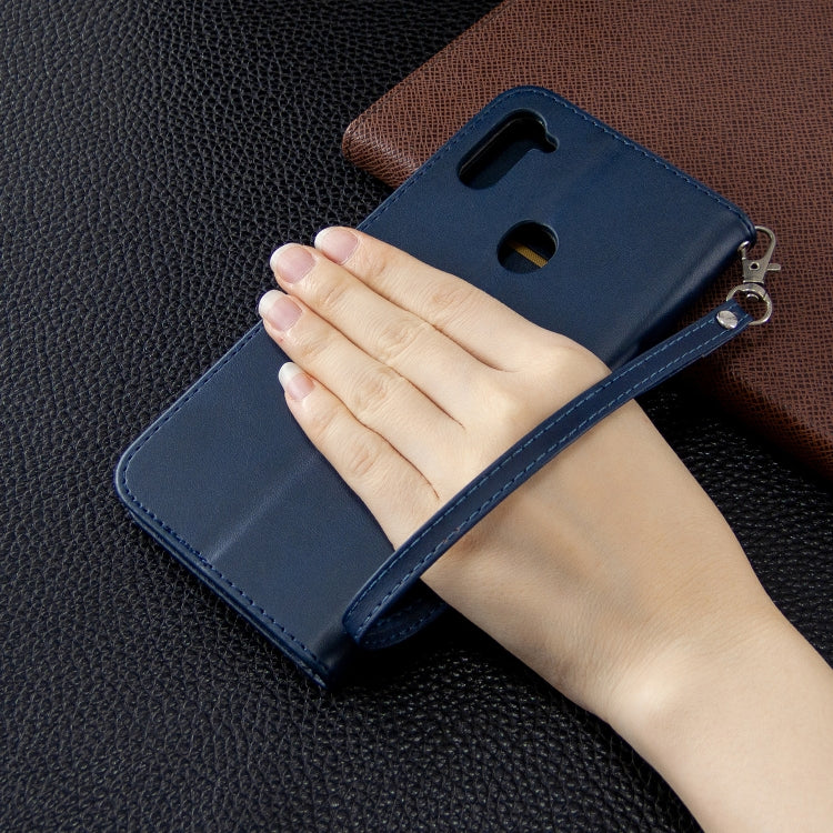 For Galaxy A11 Retro Lambskin Texture Pure Color Horizontal Flip PU Leather Case with Holder & Card Slots & Wallet & Lanyard