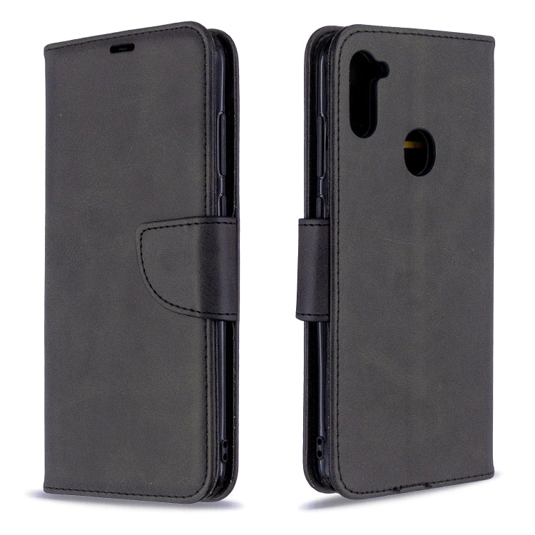 For Galaxy A11 Retro Lambskin Texture Pure Color Horizontal Flip PU Leather Case with Holder & Card Slots & Wallet & Lanyard