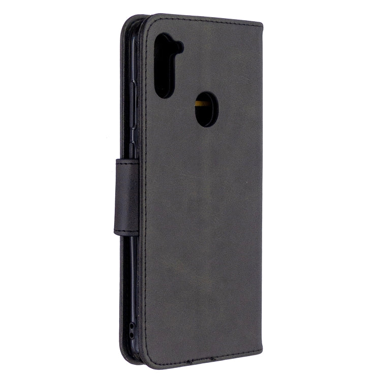For Galaxy A11 Retro Lambskin Texture Pure Color Horizontal Flip PU Leather Case with Holder & Card Slots & Wallet & Lanyard