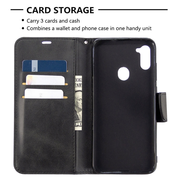 For Galaxy A11 Retro Lambskin Texture Pure Color Horizontal Flip PU Leather Case with Holder & Card Slots & Wallet & Lanyard