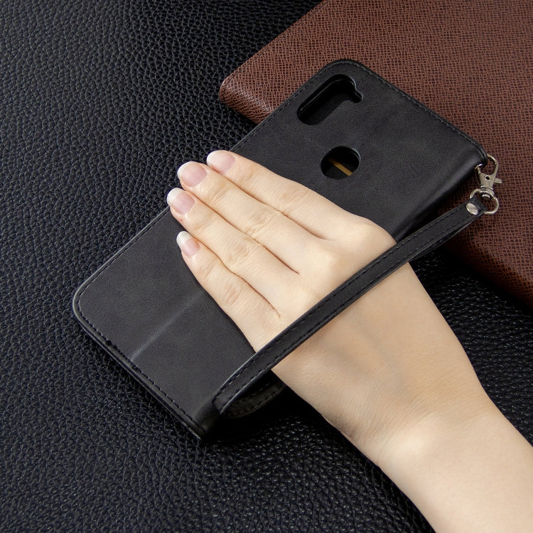 For Galaxy A11 Retro Lambskin Texture Pure Color Horizontal Flip PU Leather Case with Holder & Card Slots & Wallet & Lanyard