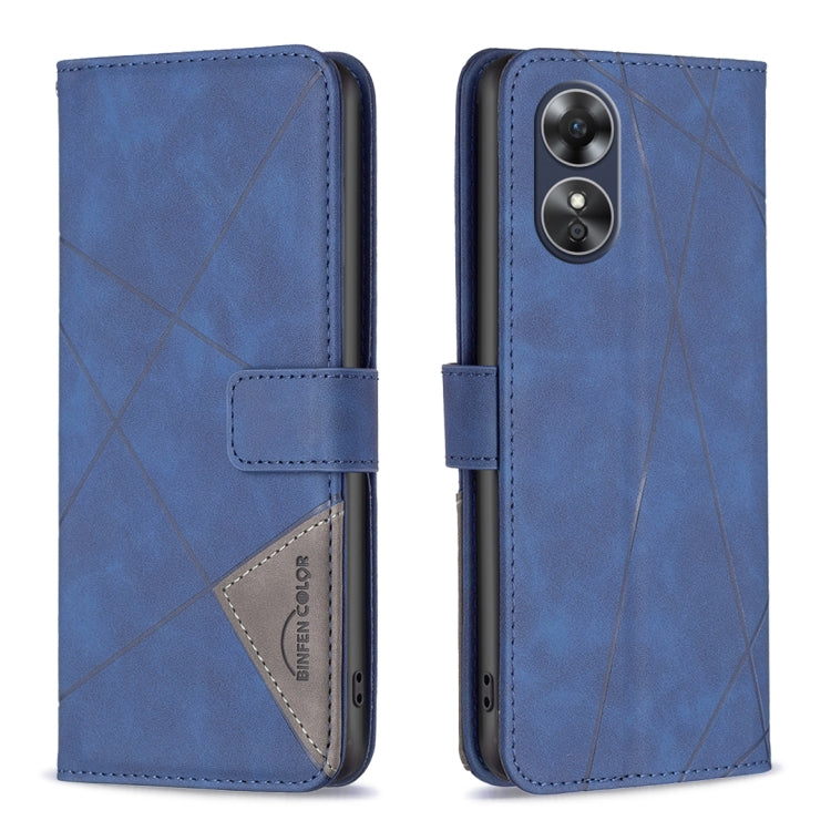 For OPPO A17 Magnetic Buckle Rhombus Texture Leather Phone Case