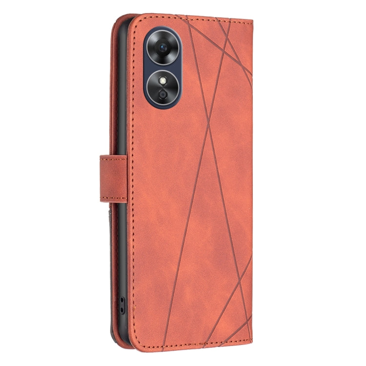 For OPPO A17 Magnetic Buckle Rhombus Texture Leather Phone Case