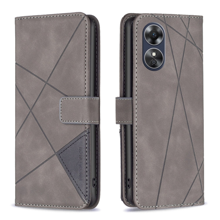 For OPPO A17 Magnetic Buckle Rhombus Texture Leather Phone Case