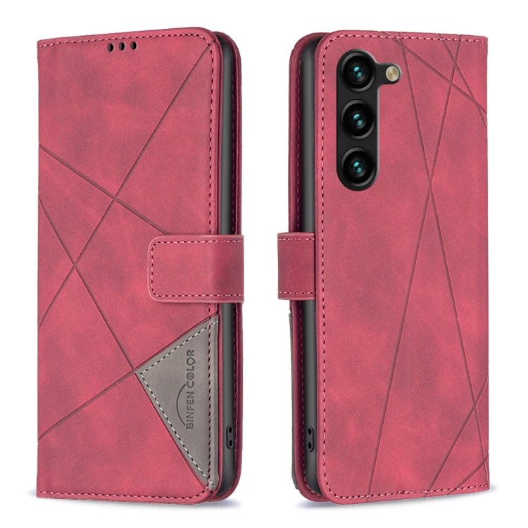 For Samsung Galaxy S23+ 5G Magnetic Buckle Rhombus Texture Leather Phone Case