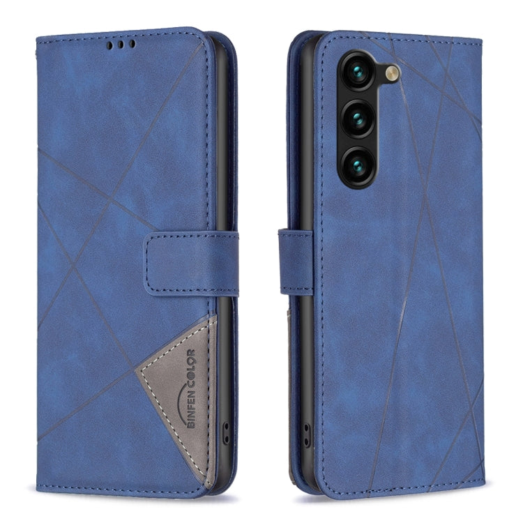 For Samsung Galaxy S23+ 5G Magnetic Buckle Rhombus Texture Leather Phone Case