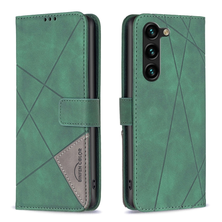 For Samsung Galaxy S23+ 5G Magnetic Buckle Rhombus Texture Leather Phone Case