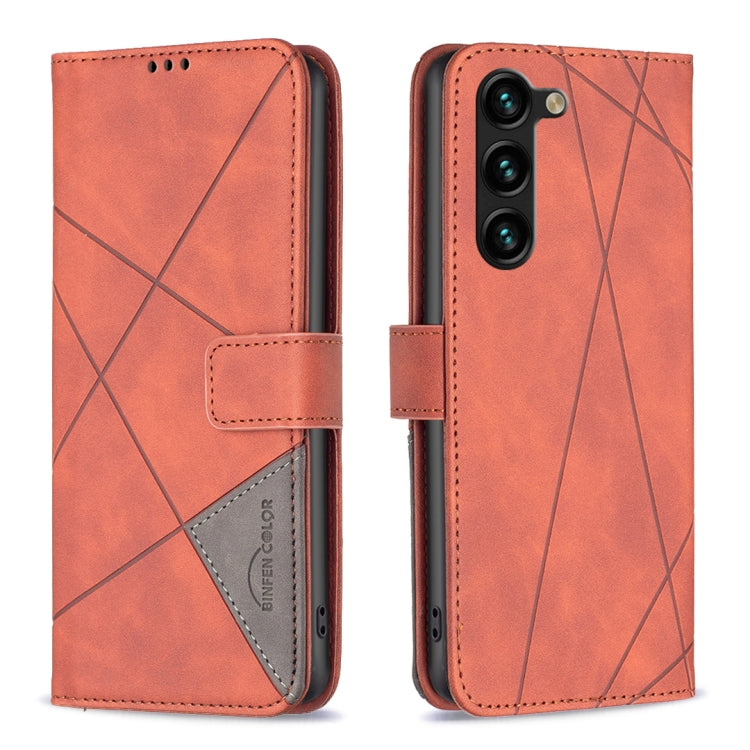 For Samsung Galaxy S23+ 5G Magnetic Buckle Rhombus Texture Leather Phone Case