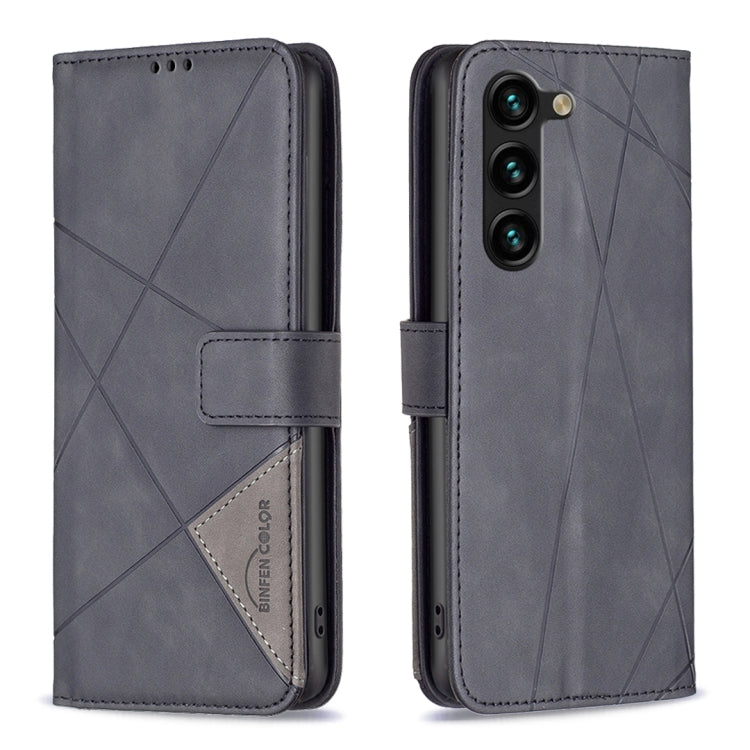 For Samsung Galaxy S23+ 5G Magnetic Buckle Rhombus Texture Leather Phone Case