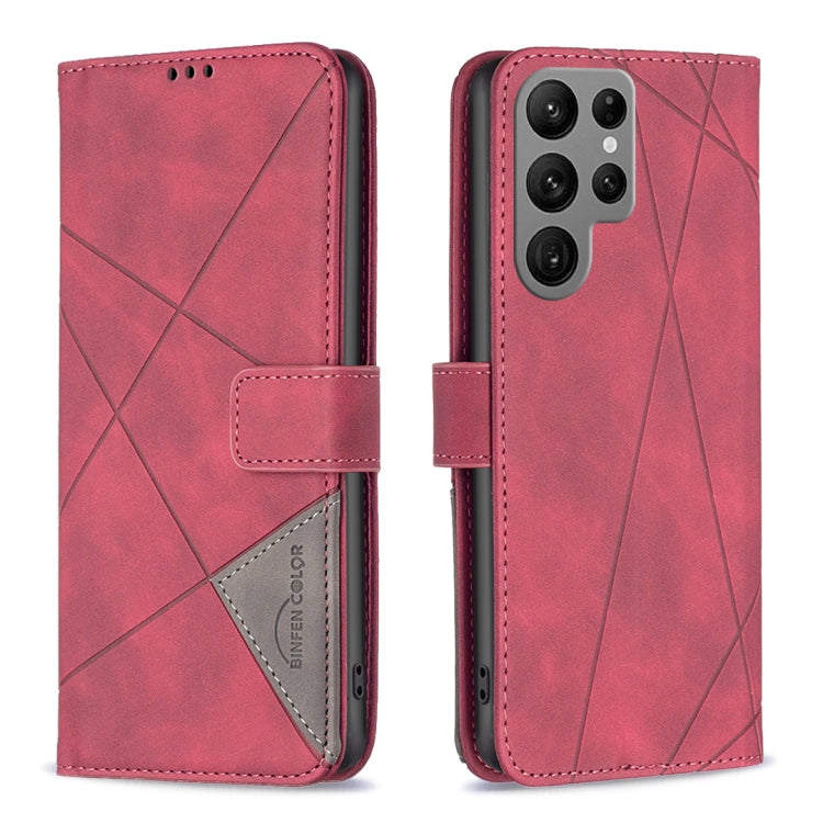 For Samsung Galaxy S23 Ultra 5G Magnetic Buckle Rhombus Texture Leather Phone Case