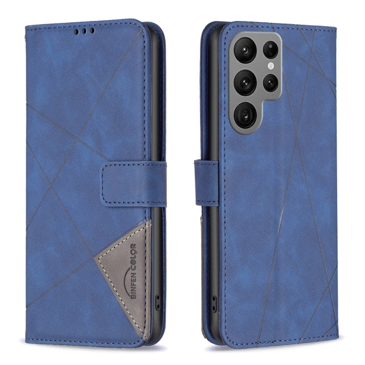 For Samsung Galaxy S23 Ultra 5G Magnetic Buckle Rhombus Texture Leather Phone Case