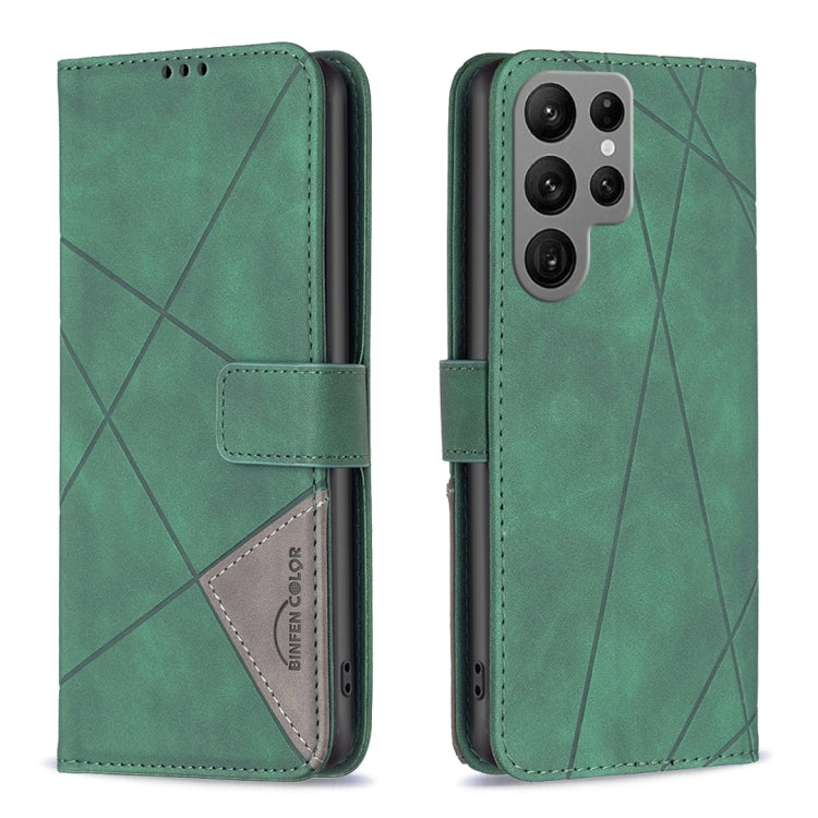 For Samsung Galaxy S23 Ultra 5G Magnetic Buckle Rhombus Texture Leather Phone Case
