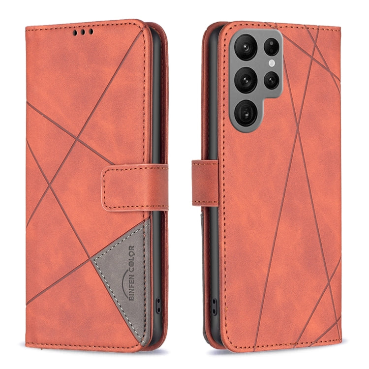 For Samsung Galaxy S23 Ultra 5G Magnetic Buckle Rhombus Texture Leather Phone Case