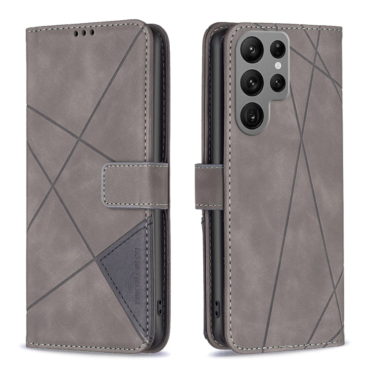 For Samsung Galaxy S23 Ultra 5G Magnetic Buckle Rhombus Texture Leather Phone Case