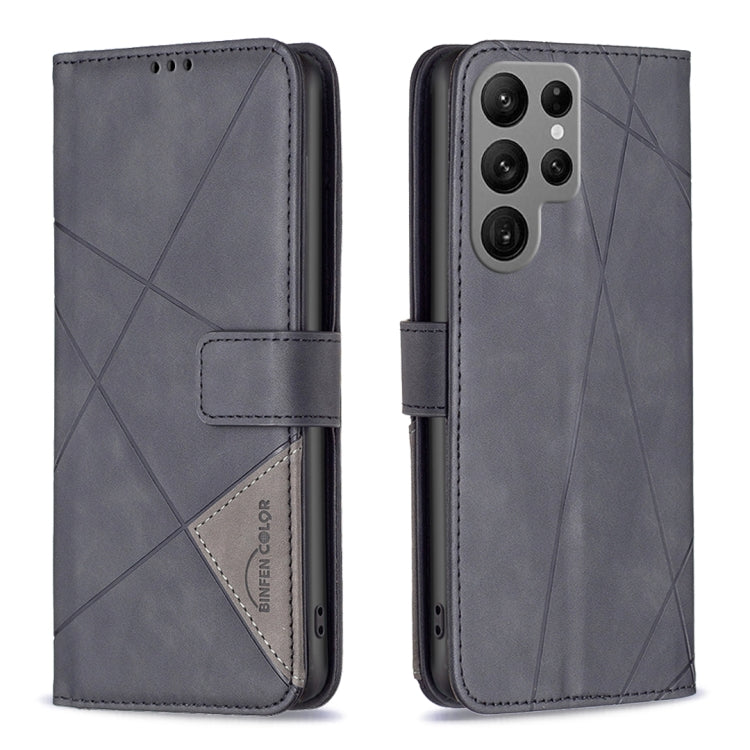 For Samsung Galaxy S23 Ultra 5G Magnetic Buckle Rhombus Texture Leather Phone Case