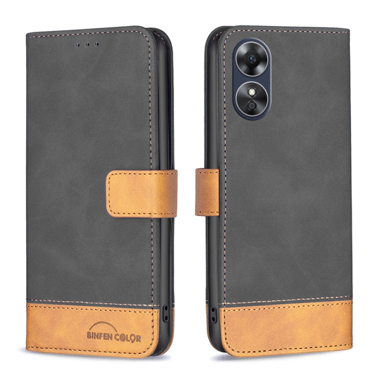 For OPPO A17 BF11 Color Matching Skin Feel Leather Phone Case