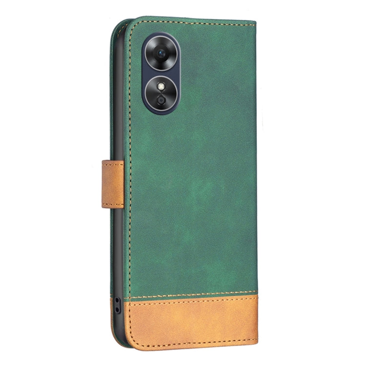 For OPPO A17 BF11 Color Matching Skin Feel Leather Phone Case