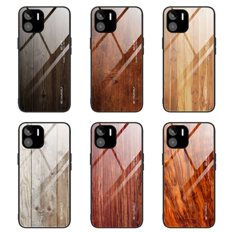 For Xiaomi Redmi A1 4G Wood Grain Glass Phone Case