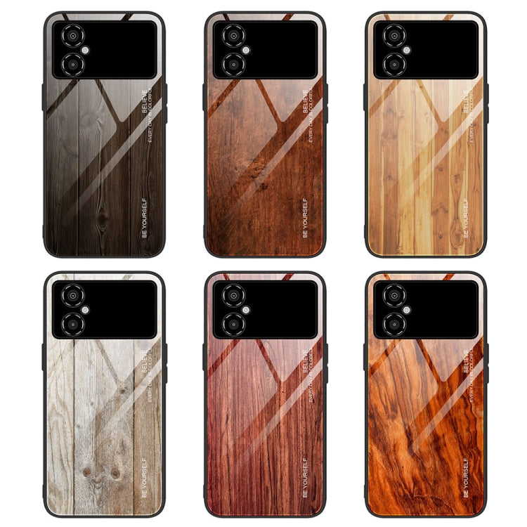 For Xiaomi Poco M4 Wood Grain Glass Phone Case