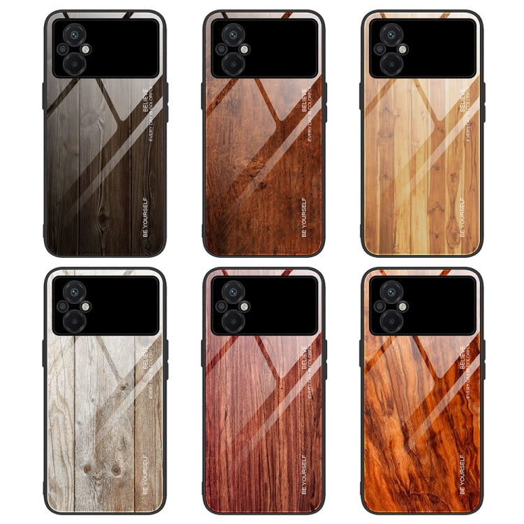 For Xiaomi Poco M5 Wood Grain Glass Phone Case