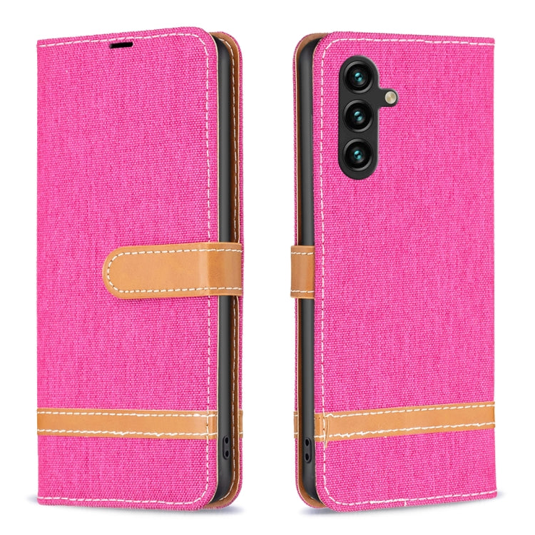 For Samsung Galaxy A14 5G Color Block Denim Texture Leather Phone Case