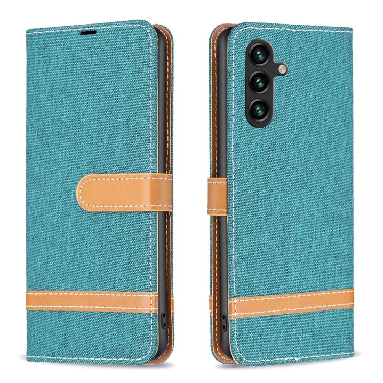 For Samsung Galaxy A14 5G Color Block Denim Texture Leather Phone Case