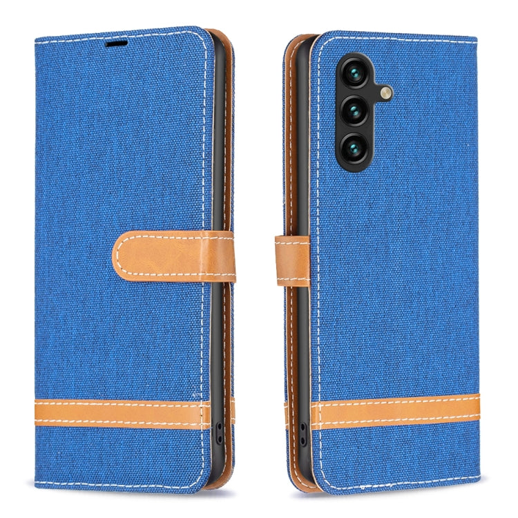 For Samsung Galaxy A14 5G Color Block Denim Texture Leather Phone Case