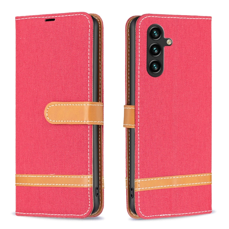 For Samsung Galaxy A14 5G Color Block Denim Texture Leather Phone Case