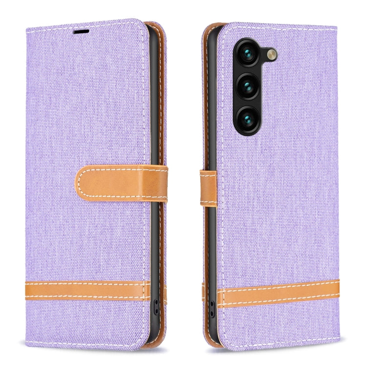 For Samsung Galaxy S23+ 5G Color Block Denim Texture Leather Phone Case