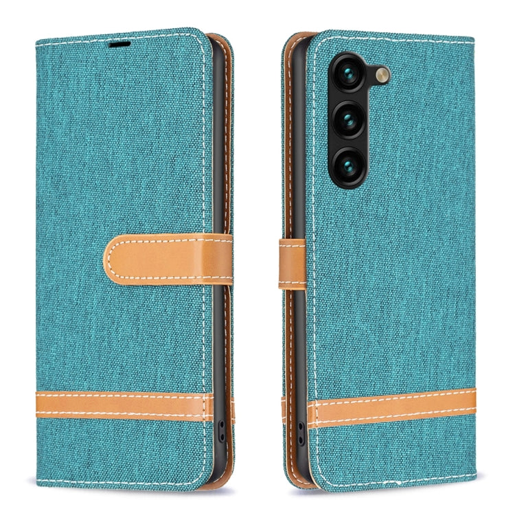 For Samsung Galaxy S23+ 5G Color Block Denim Texture Leather Phone Case