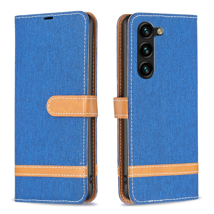 For Samsung Galaxy S23+ 5G Color Block Denim Texture Leather Phone Case