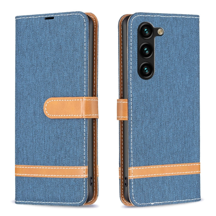 For Samsung Galaxy S23+ 5G Color Block Denim Texture Leather Phone Case