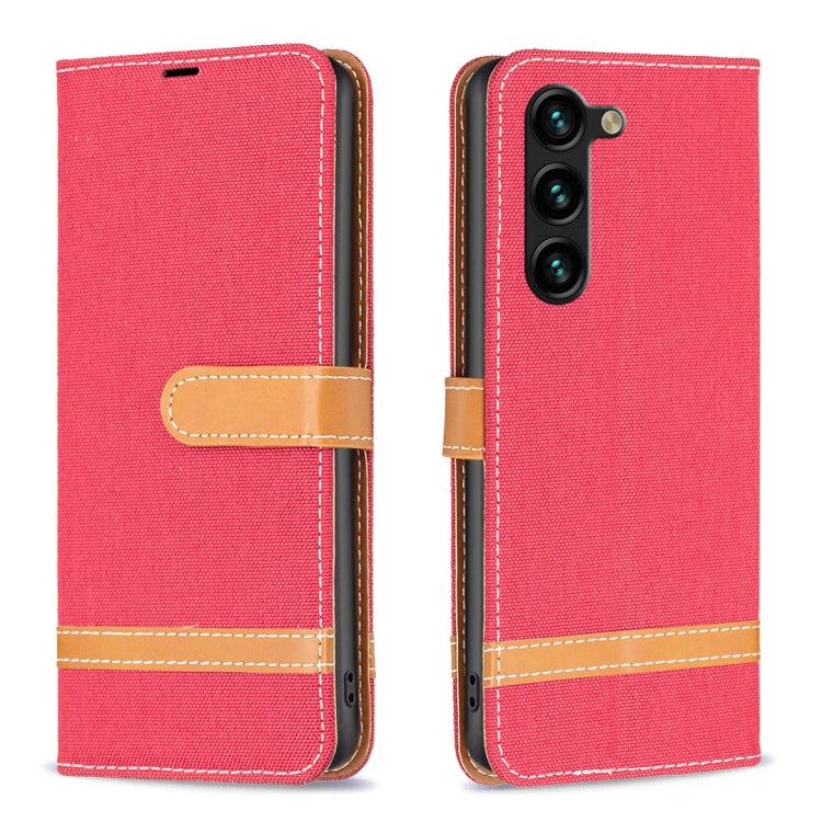 For Samsung Galaxy S23+ 5G Color Block Denim Texture Leather Phone Case