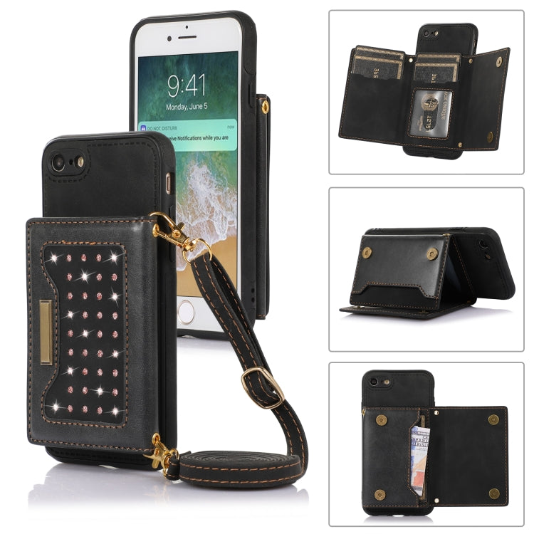 For iPhone 6/6s Three-fold RFID Leather Phone Case with Lanyard