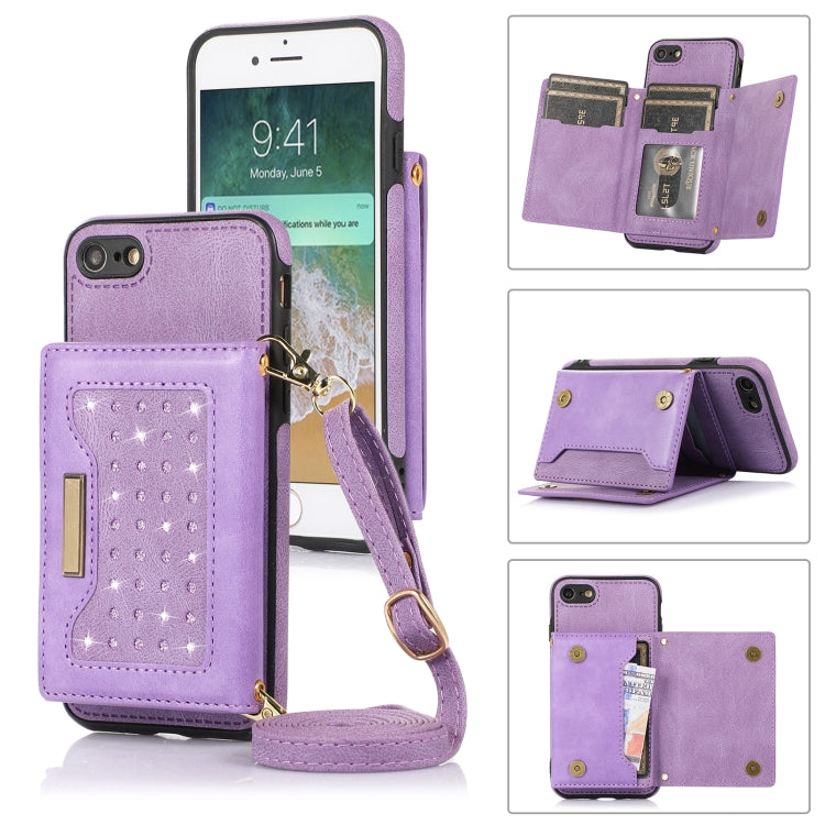 For iPhone 6 Plus Three-fold RFID Leather Phone Case with Lanyard