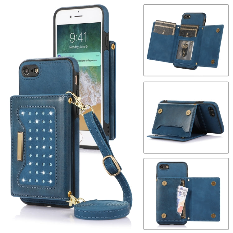For iPhone 7/8/SE 2020/SE 2022 Three-fold RFID Leather Phone Case with Lanyard