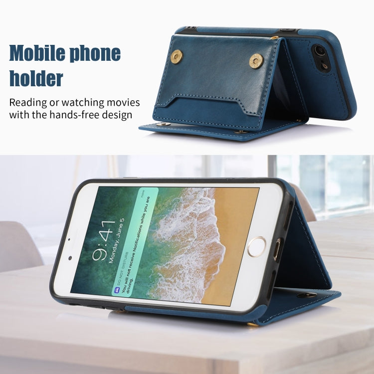 For iPhone 7/8/SE 2020/SE 2022 Three-fold RFID Leather Phone Case with Lanyard